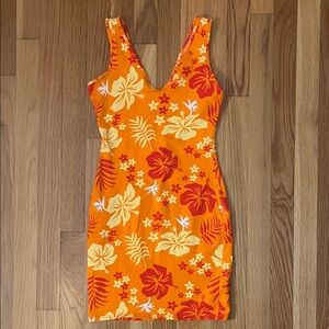 Floral Orange Sleeveless Dress